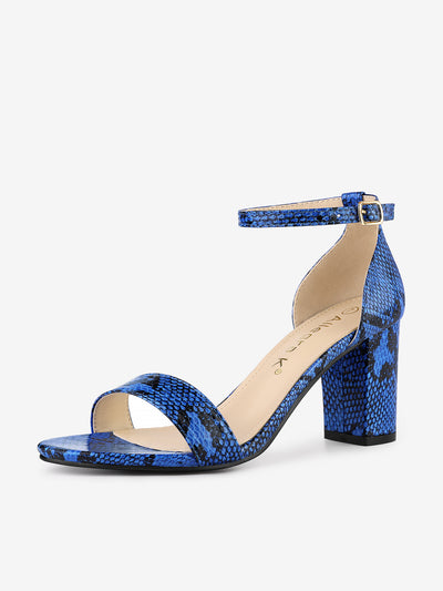 Snake Skin Print Chunky Heel Ankle Strap Sandals