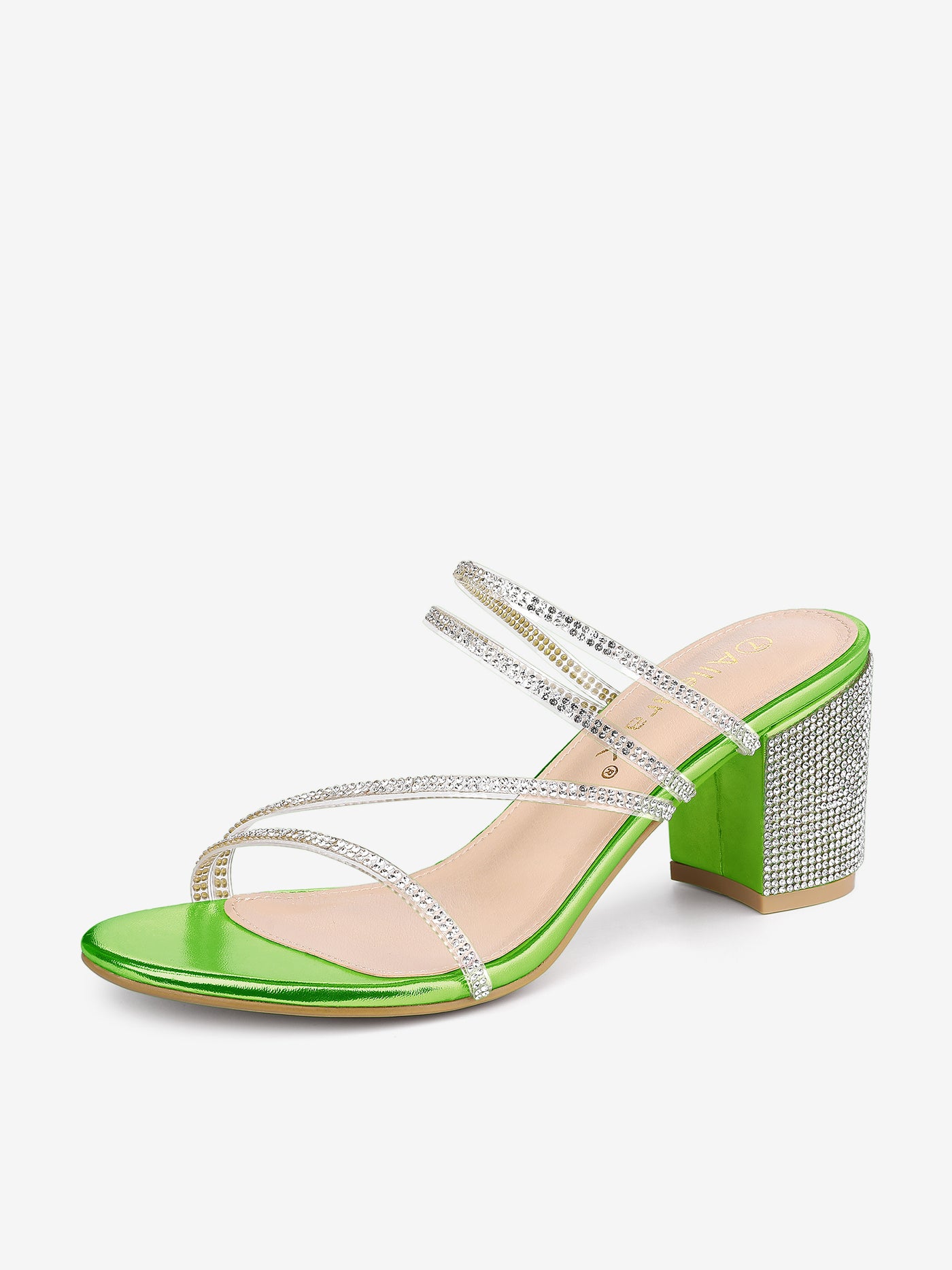 Allegra K Strappy Rhinestone Block Heel Slide Sandals