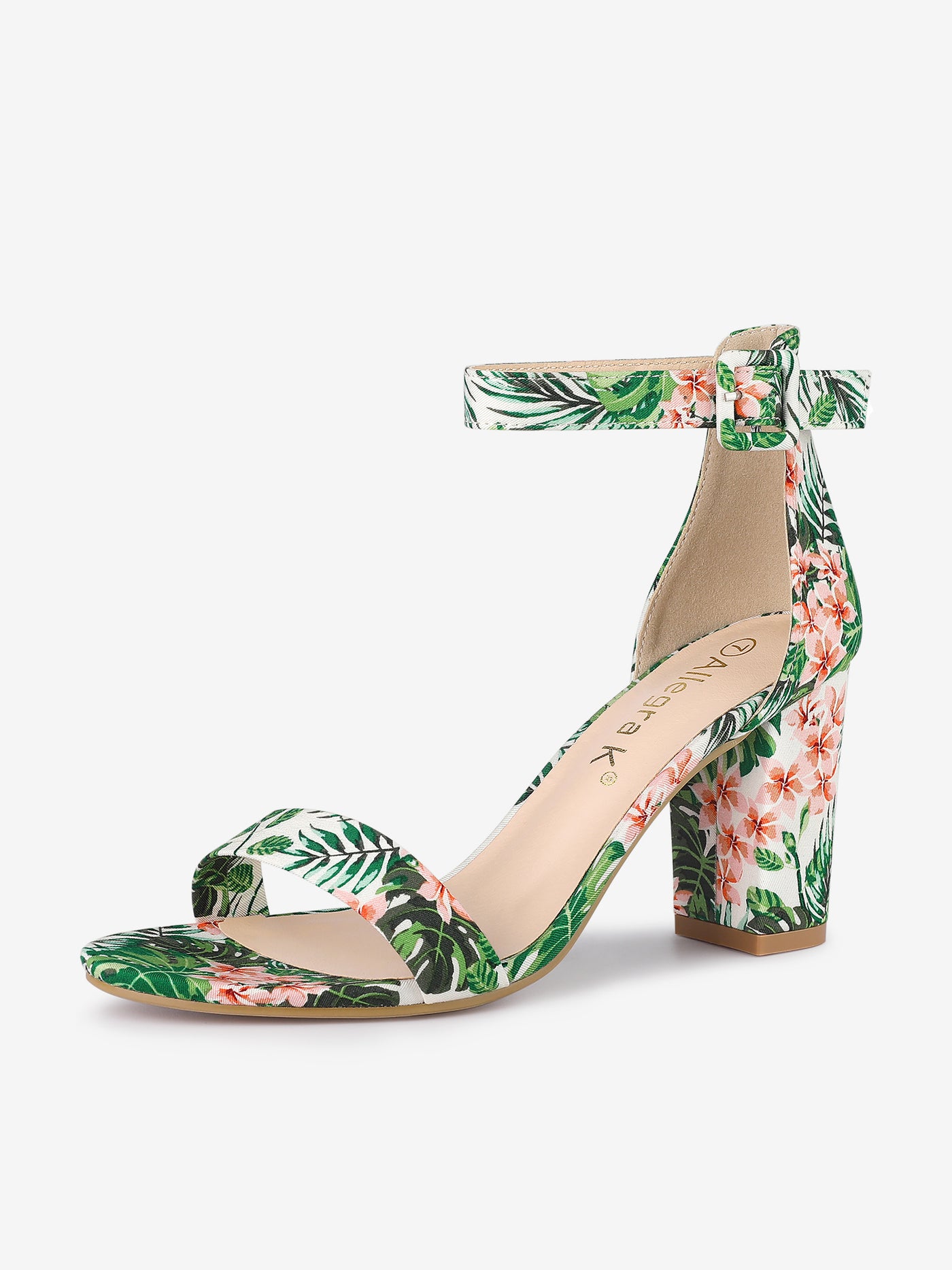 Allegra K Floral Printed Open Toe Ankle Strap Block Heel Sandals