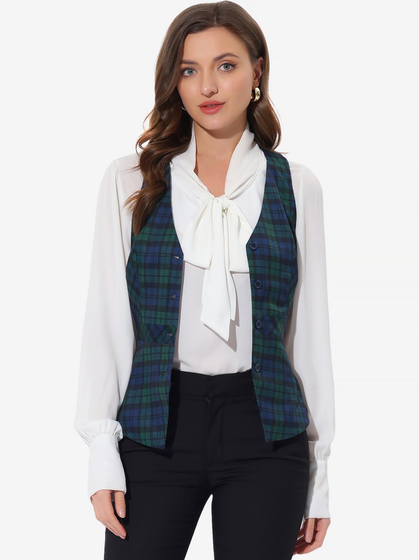 Allegra K Plaid Waistcoat V Neck Single Breasted Sleeveless Jacket Vest