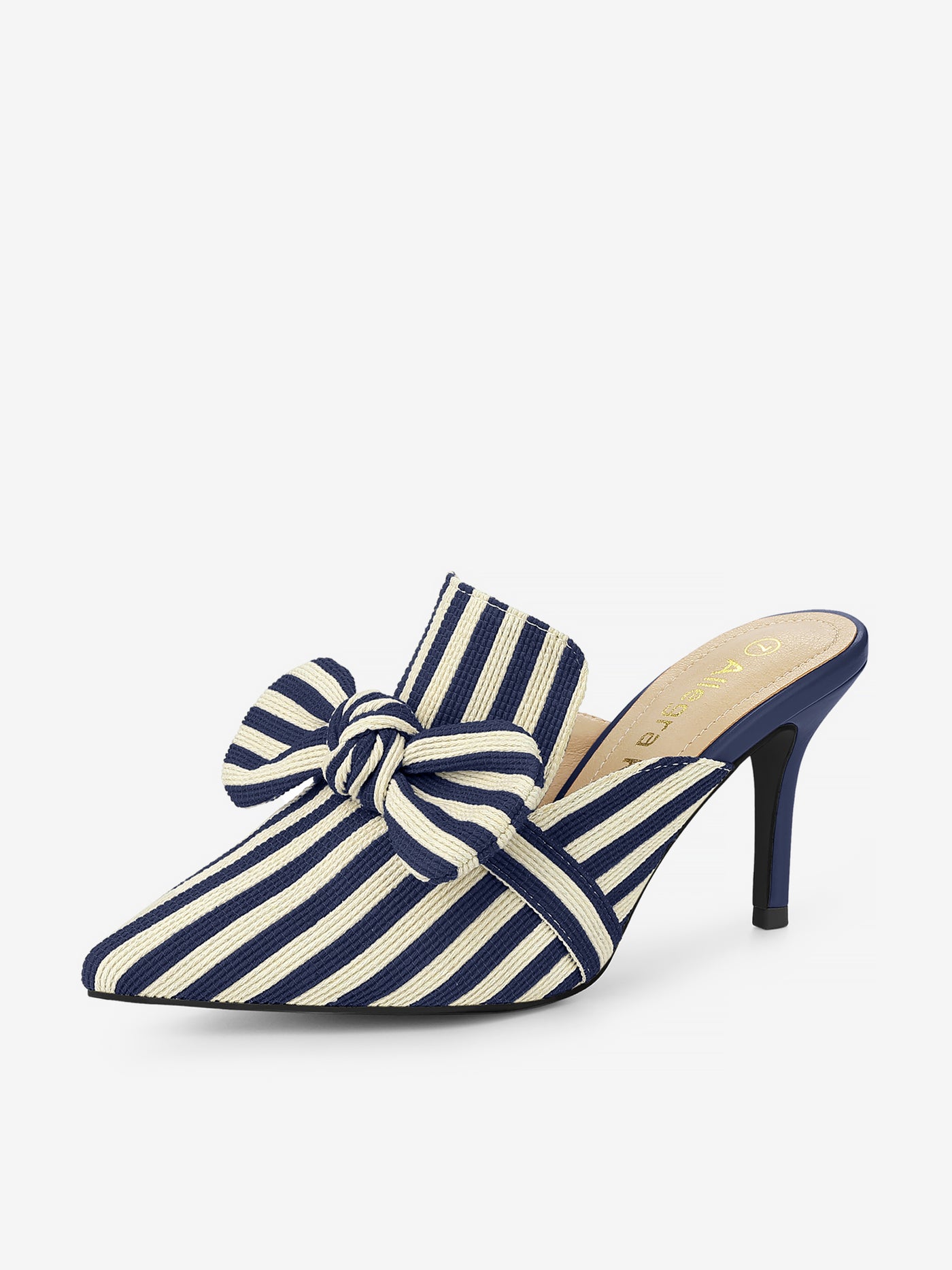 Allegra K Stripe Bow Slip on Stiletto Heel Slides Mules