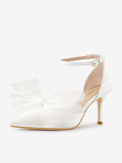 Bow Tie Pointed Toe Ankle Strap Stiletto High Heel Pumps