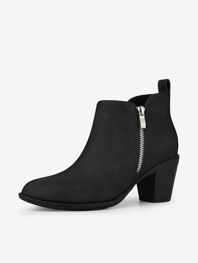 Low Chunky Heel Zipper Western Ankle Booties