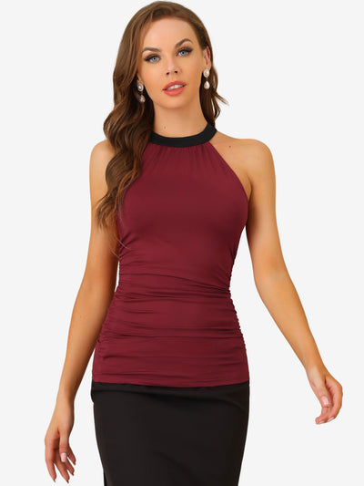 Sexy Halter Neck Sleeveless Stretchy Slim Fit Club Party Ruched Top