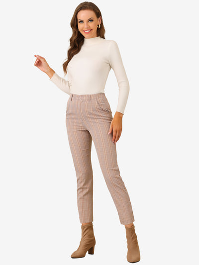 Plaid High Waist Elastic Back Office Work Ankle Pants