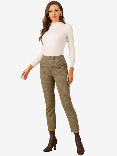 Plaid High Waist Elastic Back Office Work Ankle Pants