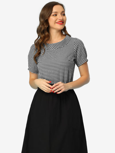 1950s Round Collar Short Sleeve Gingham Tops