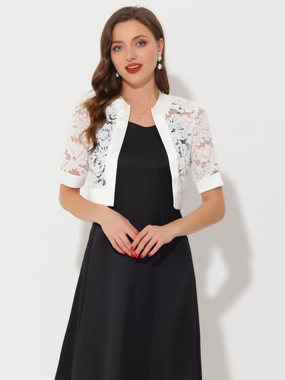 Panel Short Sleeve Sheer Lace Cropped Bolero Shrug