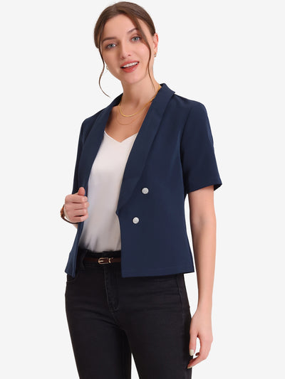 Casual Shawl Collar Open Front Cardigan Short Sleeve Work Blazer