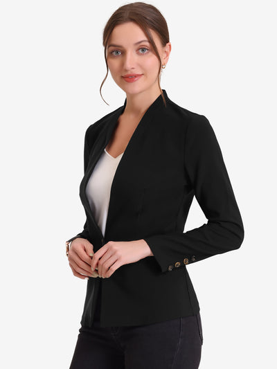 Allegra K Stand Collar Jacket Buttoned Long Sleeve Casual Blazer