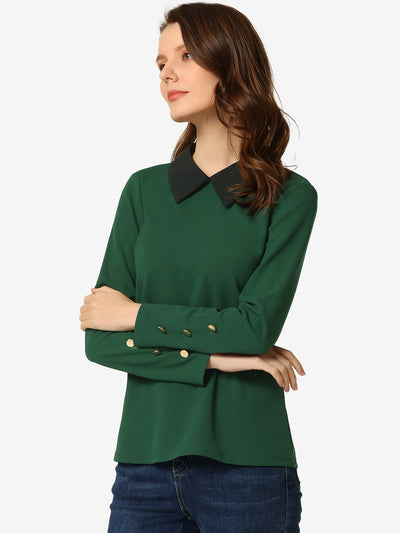 Peter Pan Collar Knit Contrast Neck Long Sleeve Party Blouse