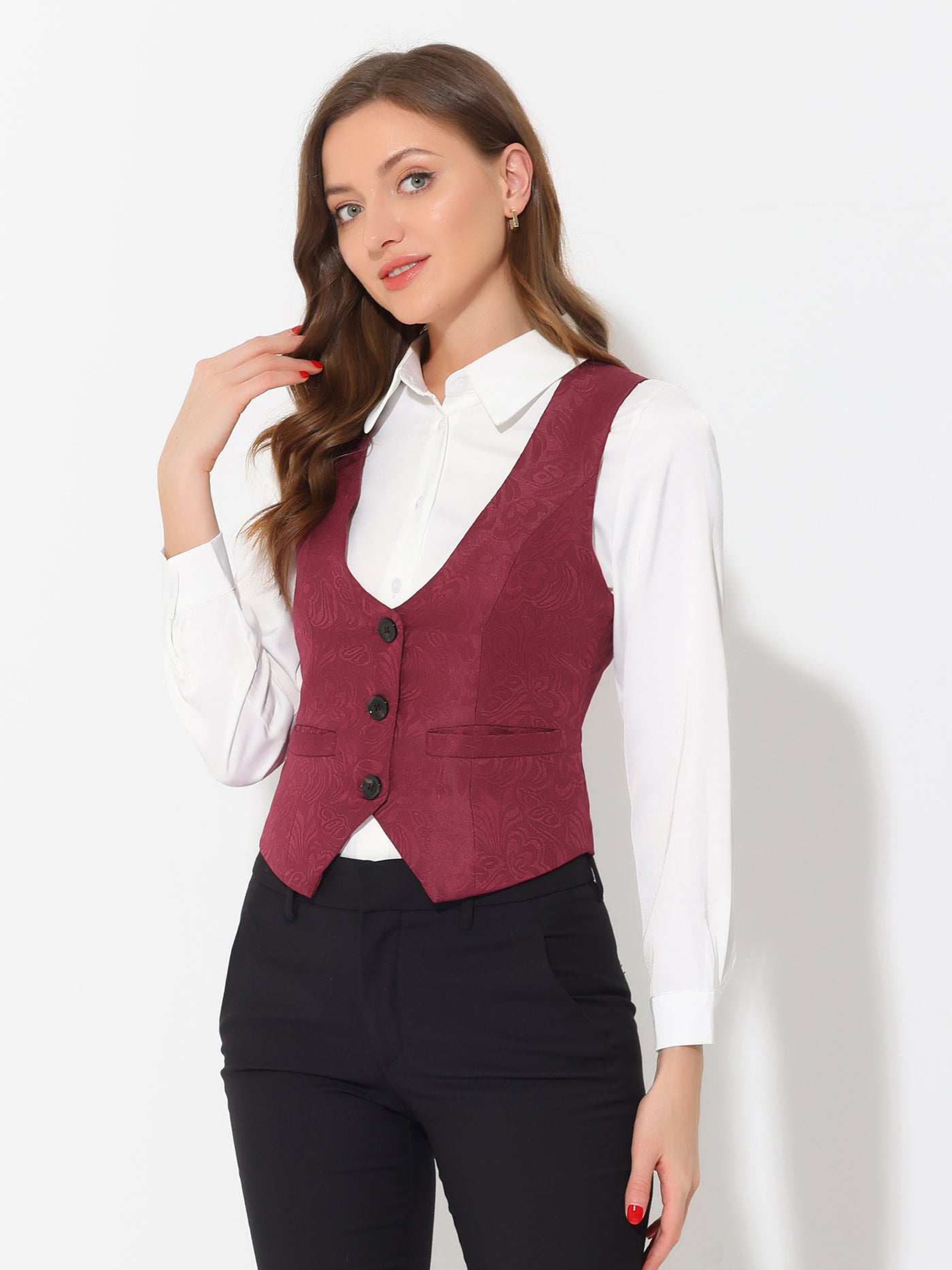 Allegra K Vintage Button Up Jacquard Steampunk Waistcoat Suit Vest