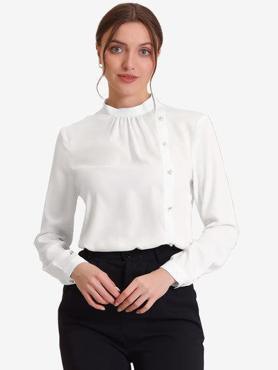 Allegra K Office Shirt Elegant Stand Collar Long Sleeve Vintage Blouse