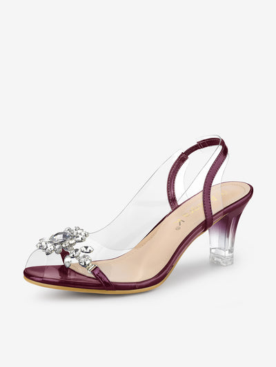 Clear Slingback Flower Rhinestone Peep Toe Heel Sandals