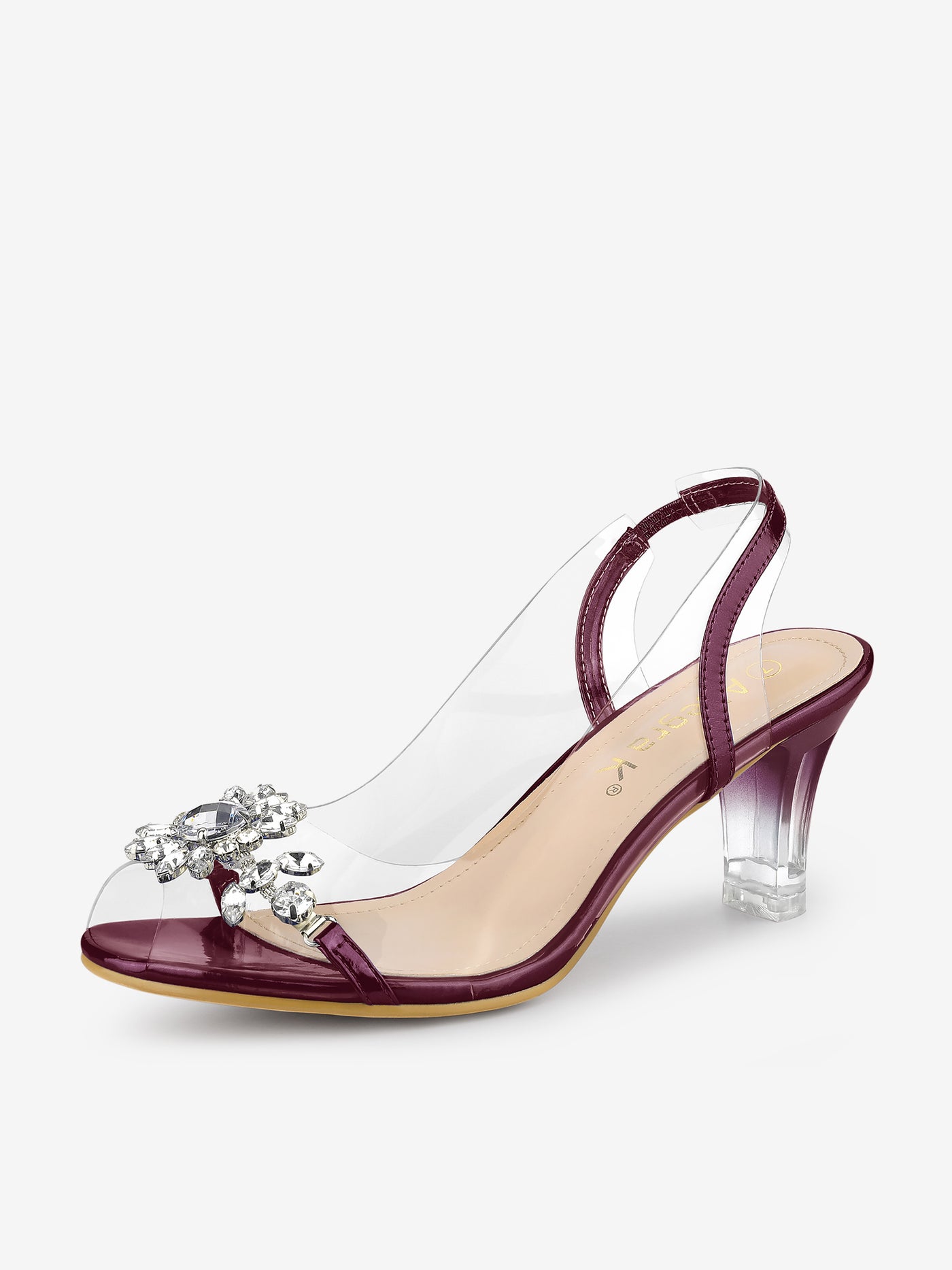 Allegra K Clear Slingback Flower Rhinestone Peep Toe Heel Sandals