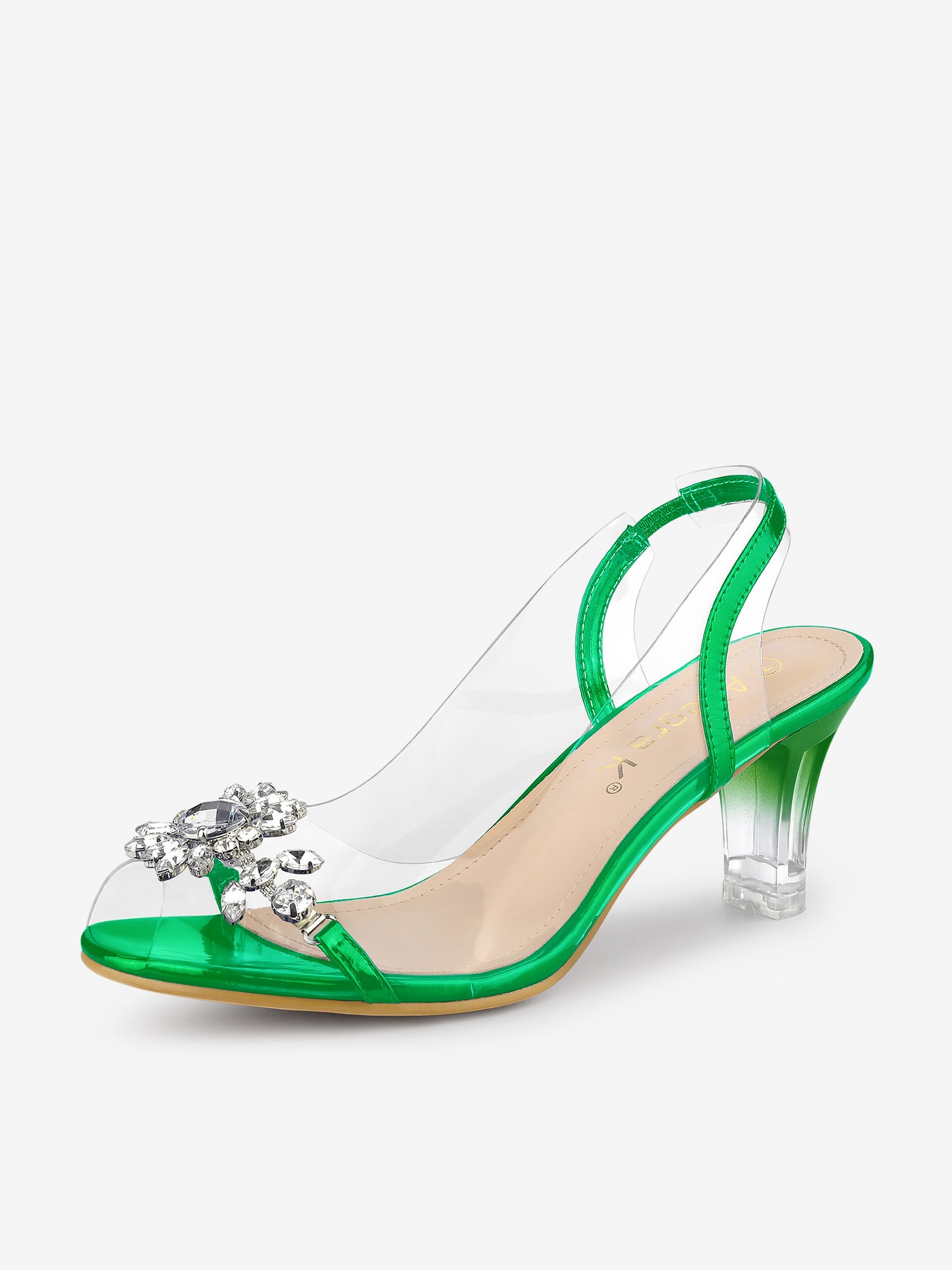 Allegra K Clear Slingback Flower Rhinestone Peep Toe Heel Sandals