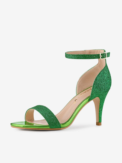 Glitter Ankle Strap Stiletto Heel Sandals