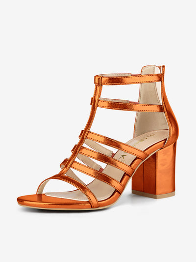 Cage Strappy Gladiators Chunky Heel Sandals