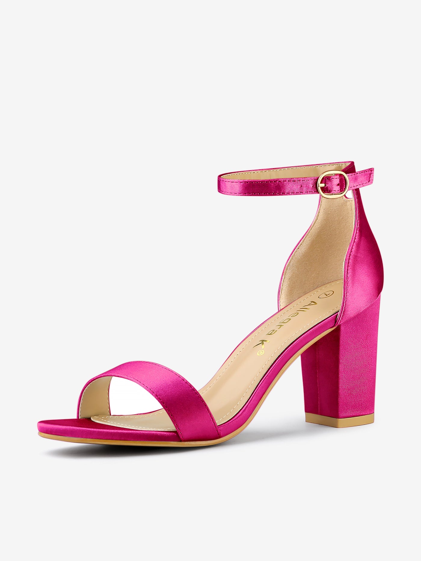 Allegra K Satin Open Toe Ankle Strap Chunky Heel Sandals