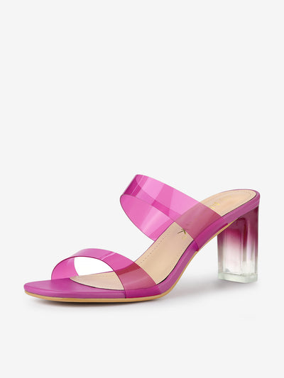 Summer Colorful Straps Open Toe Clear Chunky Heel Sandals