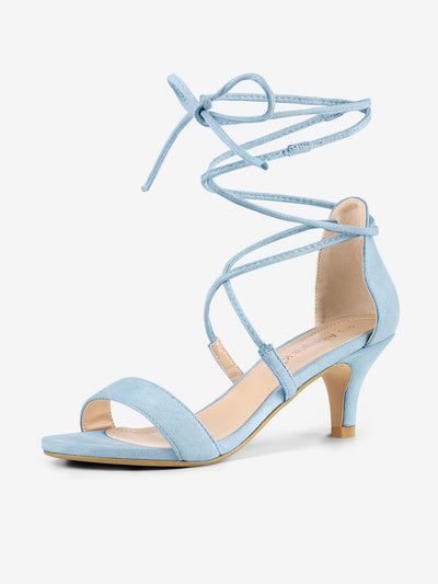 Kitten Heel Lace Up Open Toe Sandals