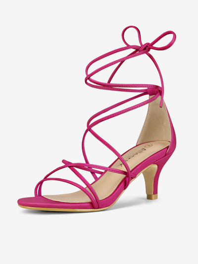 Synthetic Leather Strappy Kitten Heel Lace Up Sandals