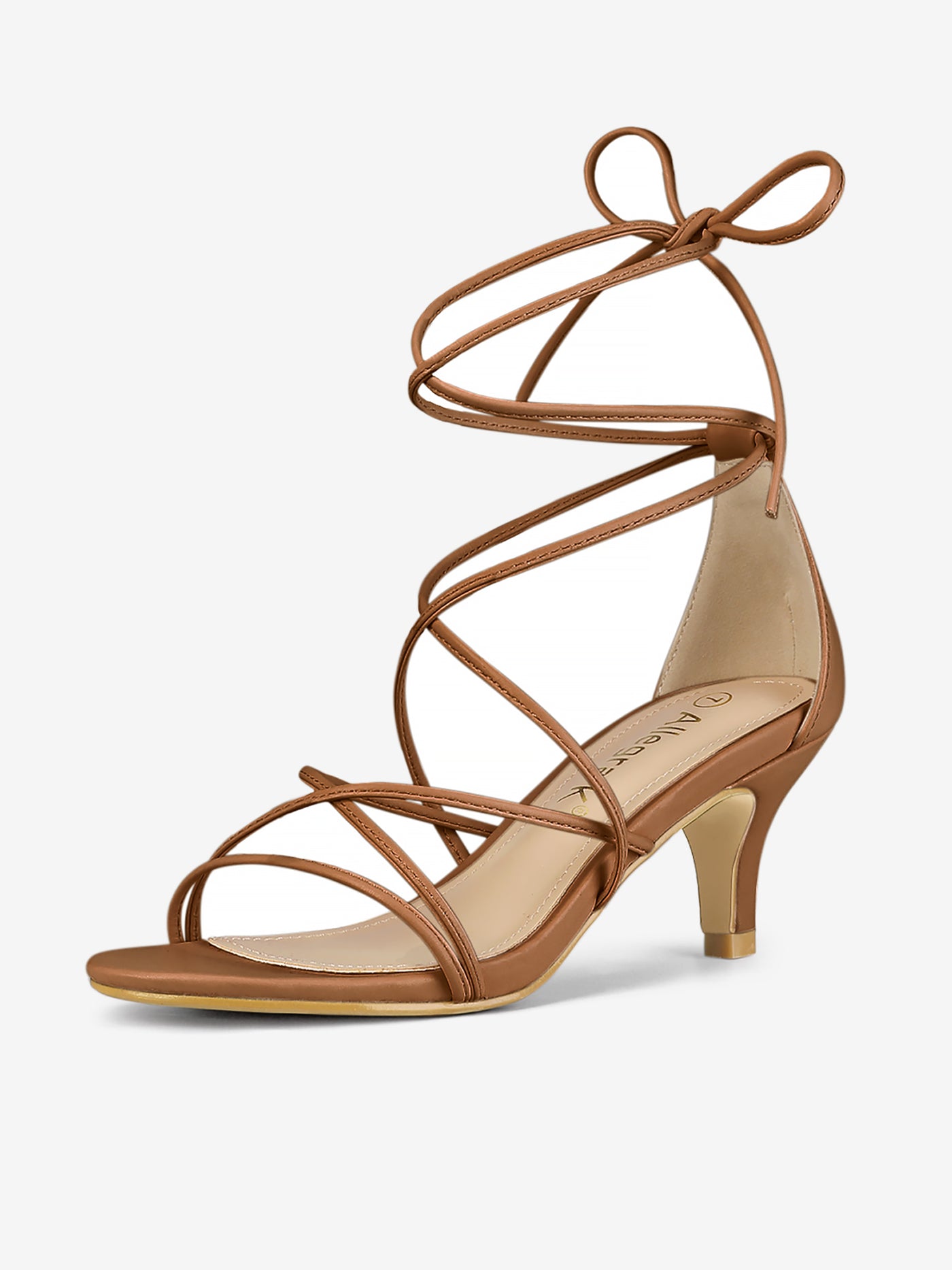 Allegra K Synthetic Leather Strappy Kitten Heel Lace Up Sandals