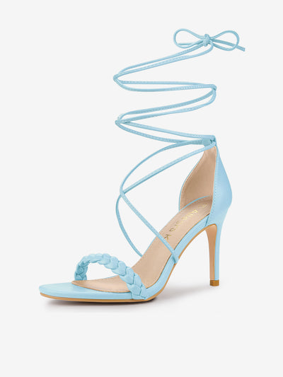 Woven Strap Lace Up Strappy Stiletto Heel Sandals