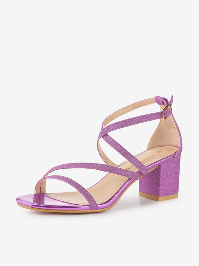 Glitter Crisscross Strap Chunky Heel Sandals