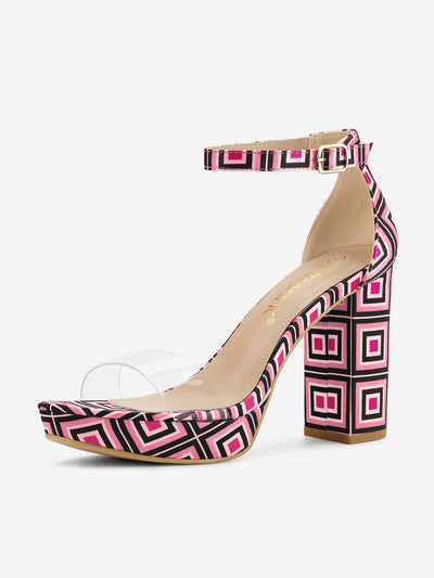 Printed Clear Platform Chunky Heel Sandals