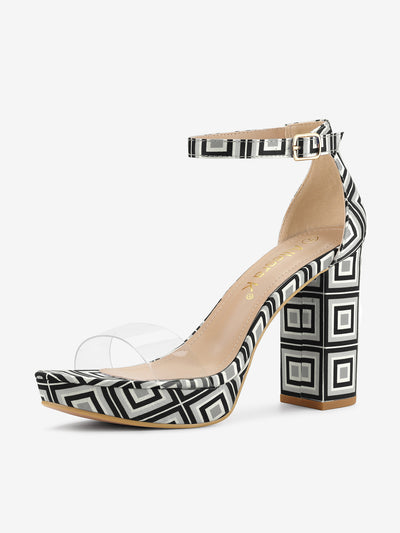 Printed Clear Platform Chunky Heel Sandals