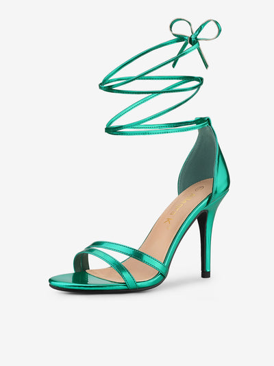 Open Toe Lace Up Stiletto Heel Sandals