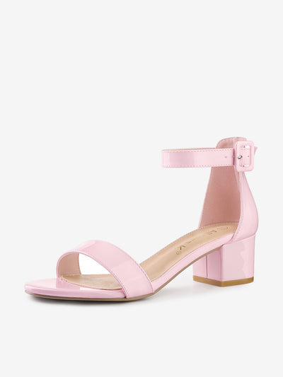 PU Open Toe Block Low Heel Ankle Strap Sandals