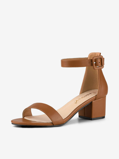 PU Open Toe Block Low Heel Ankle Strap Sandals