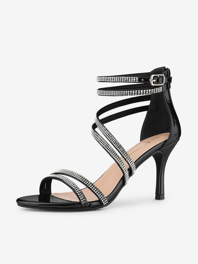 Ankle Strap Rhinestone Stiletto Heel Sandals