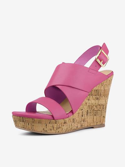 Solid Straps Wood Platform Wedge Slingback Sandals