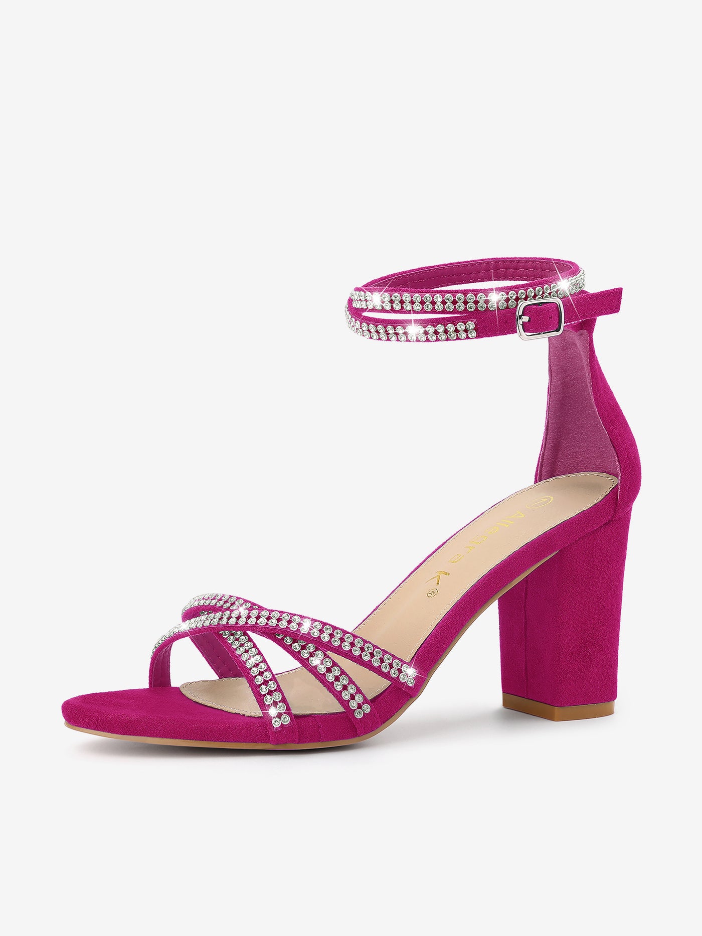 Allegra K Rhinestones Strappy Chunky Heel Sandals