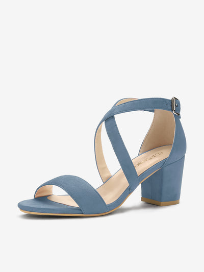 Faux Suede Crisscross Ankle Strap Block Heel Sandals