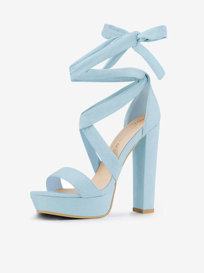 Faux Suede Lace Up Platform Block Heel Sandals