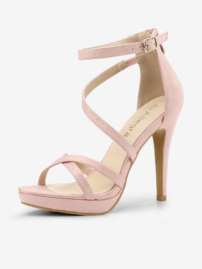 Round Toe Strappy Platform Stiletto Heel Sandals