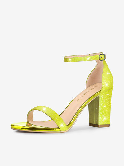 Glitter Ankle Strap Chunky Heel Sandals