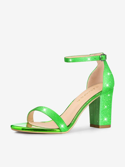 Glitter Ankle Strap Chunky Heel Sandals