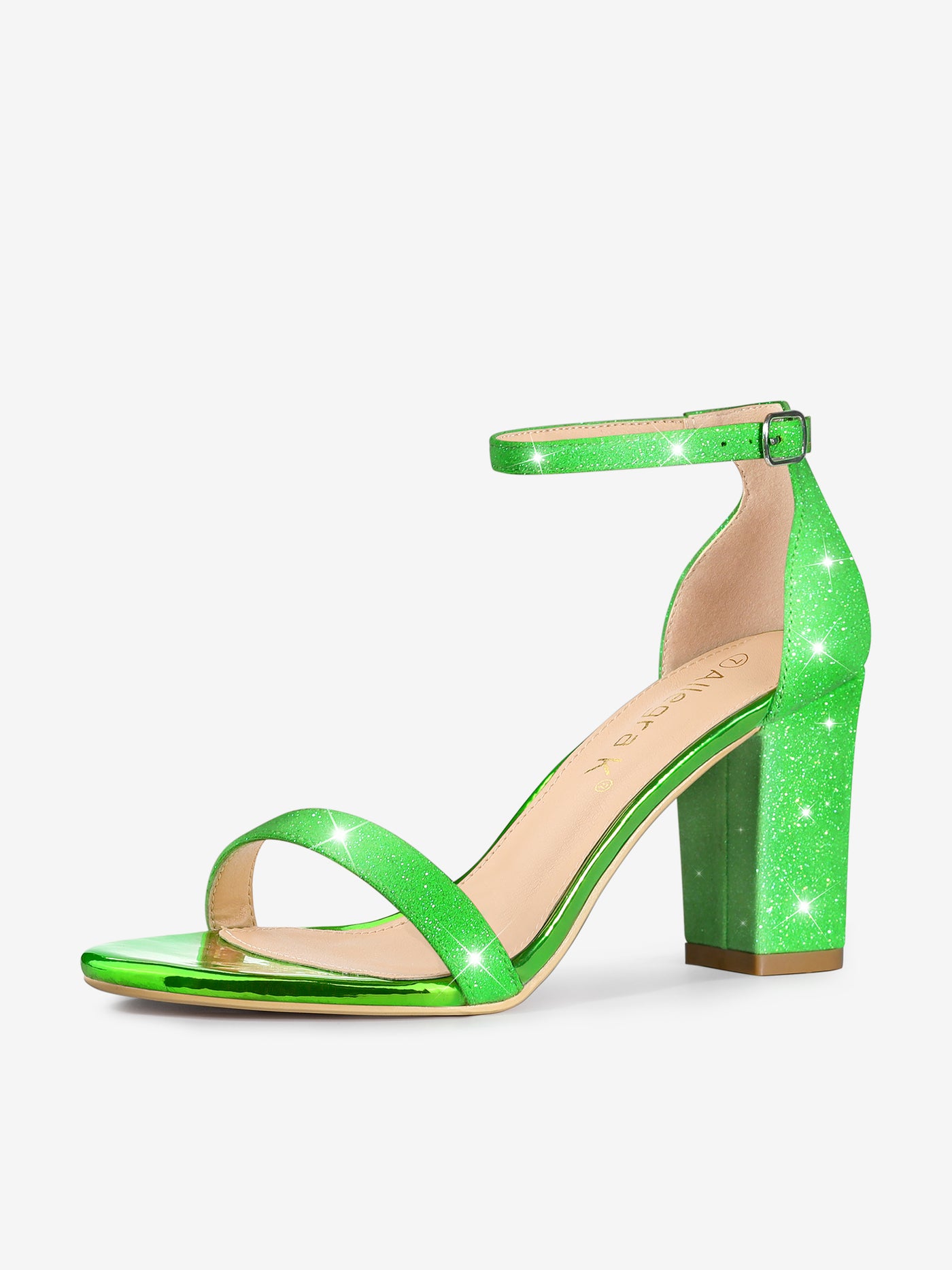 Allegra K Glitter Ankle Strap Chunky Heel Sandals