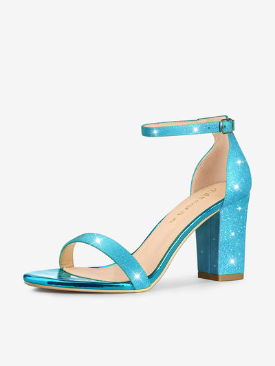 Glitter Ankle Strap Chunky Heel Sandals