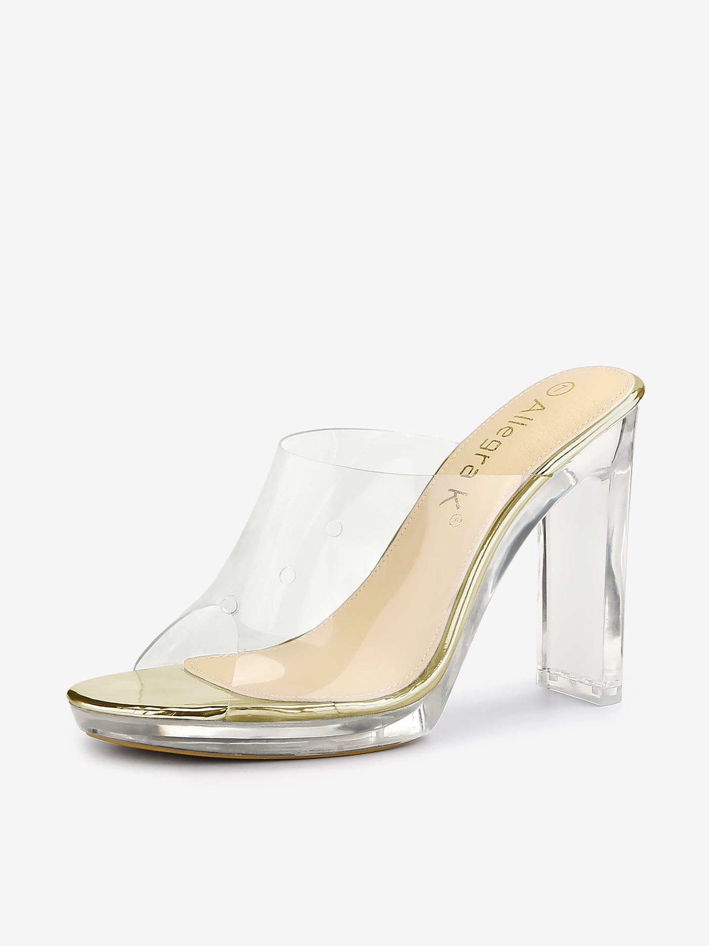 Allegra K Clear Heel Platform Open Toe Chunky Slides Sandals