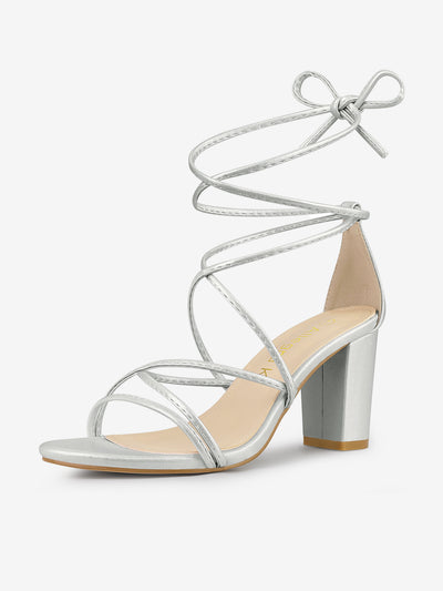 Strappy Strap Lace Up Mid Chunky Heel Sandals