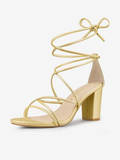 Strappy Strap Lace Up Mid Chunky Heel Sandals