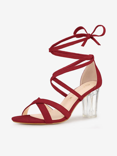 Velvet Vamp Ankle Lace Up Clear Block Heel Sandals