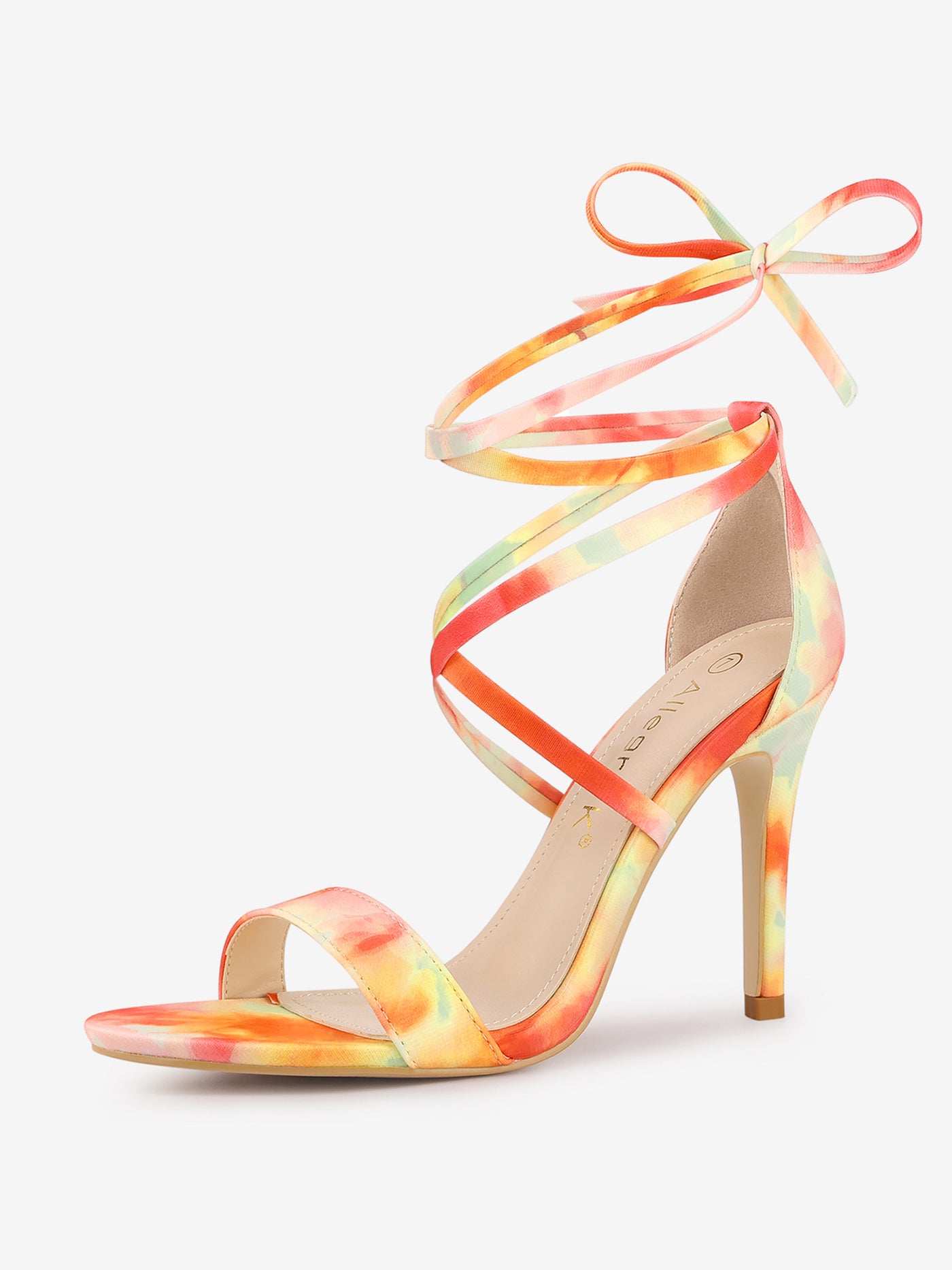 Allegra K Elegant Open Toe Tie Dye Lace Up Stiletto Heel Sandals