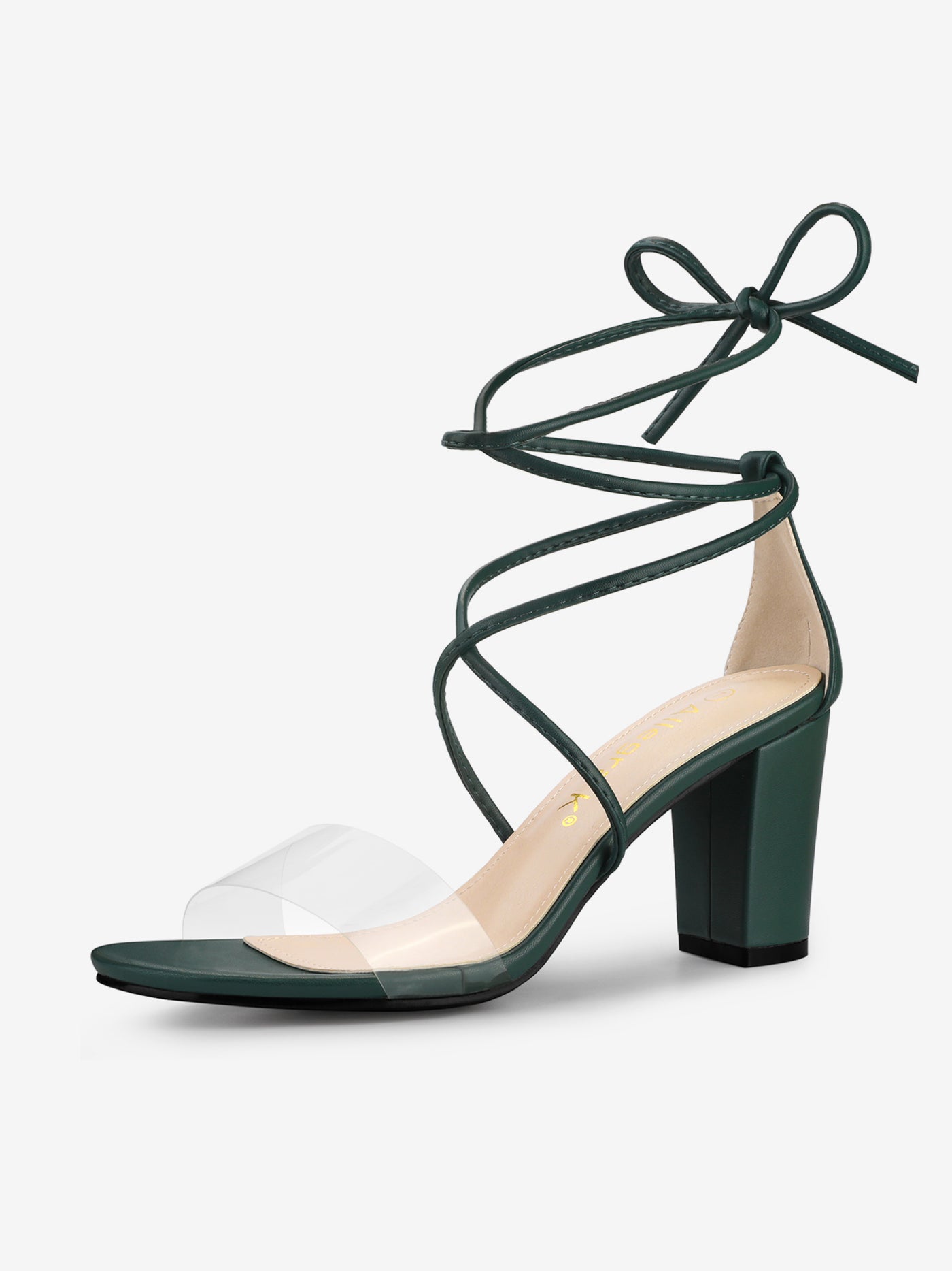 Allegra K Open Toe Lace Up Clear Strap Block Heel Sandals